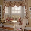 Sterling, MA Bay Window Seat Swags, Cushion, Pillows and Hunter Douglas Silhouette Window Shadings