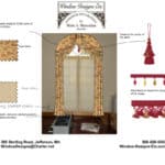 Rendering of arched window treatment with materials for Shrewsbury, Massachusetts library. Window Designs Etc.