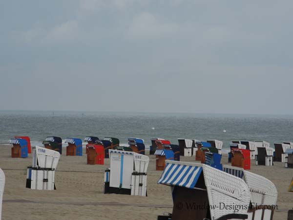 Beach baskets in Warnemunde Germany with awnings