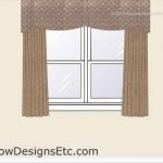 Home office valance styles. Design rendering of a custom window treatment with draperies and a scaloped valance with a center jabot and cascades at the sides. See more on WindowDesignsEtc.com