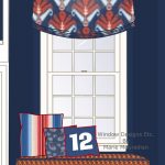 New England Patriots room. 12 pillow and red white and blue window seat for the football fan