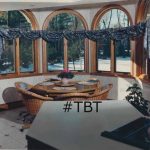 TBT Northborough Massachusetts bay window treated with draped or throw swags wrapped around a fabric shirred PVC pole Circa 1989