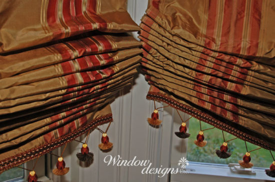 Relaxed Roman shade detail in a Worcester craftsman home.