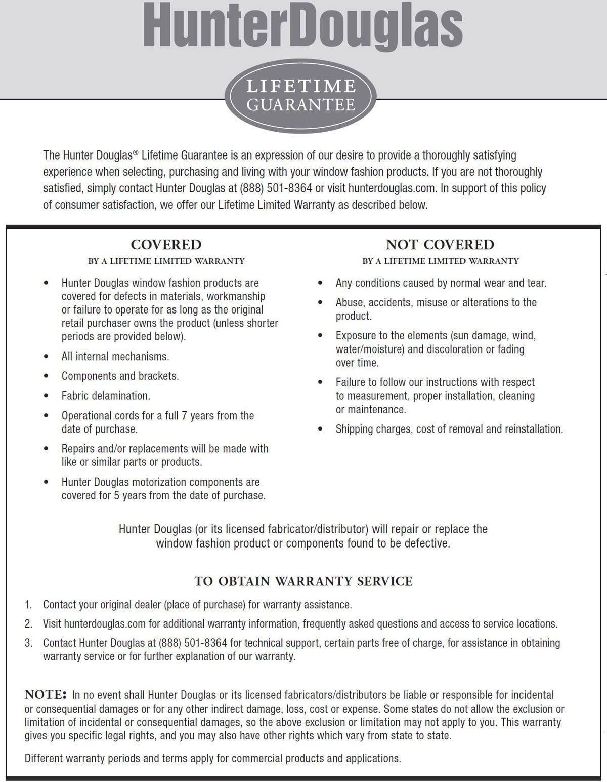 Hunter Douglas Lifetime Guarantee Worcester Massachusetts. For warranty service and repairs contact Window Designs Etc. by Marie Mouradian 01520